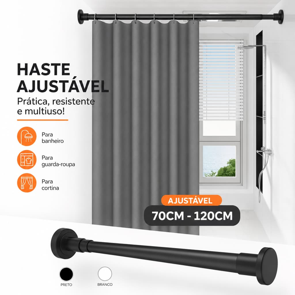 Varão Extensível Ajustável 30-260cm Multiuso para Box Banheiro Varal de Roupas Armário e Cabides