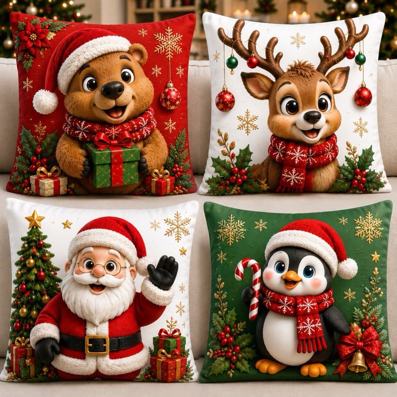 kit Feliz Natal 4 peças capa de almofadas para decoração Natalina