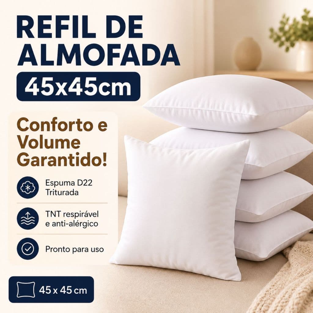 Kit 2 e 4 Almofadas 45cm x 45cm de Espuma Extra Macio