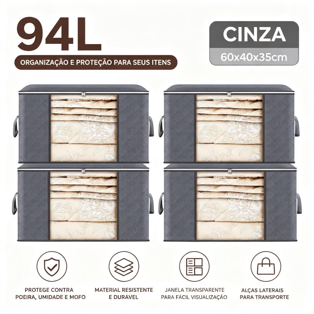 Wardrobe Caixa Organizadora 94L para Roupas com Tampa Anti-Poeira/Umidade/Insetos | Ideal para Cobertores e Casacos