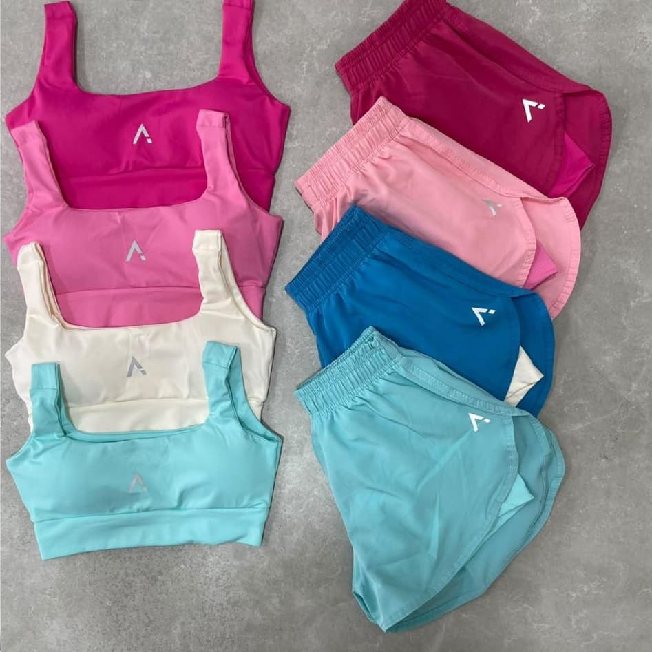 Conjunto Short Duplo Tactel Poliamida Fitness Academia Treino