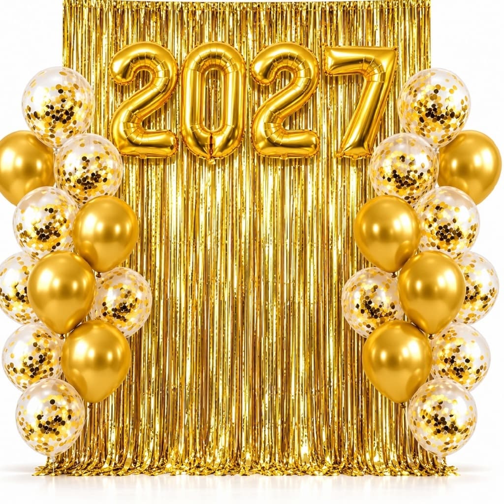 Balões Ano Novo Balão 2027 + 10 Bexigas + 2 Cortinas Metalizadas - Decoração Reveillon