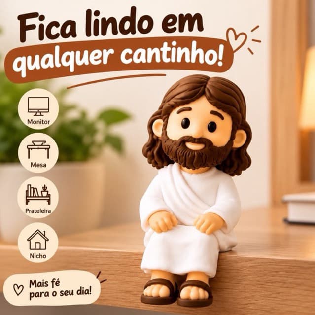 Mini Jesus Cristo Sentado 4cm – Boneco Decorativo para Mesa, Monitor, Prateleira e Nicho | Presente Religioso