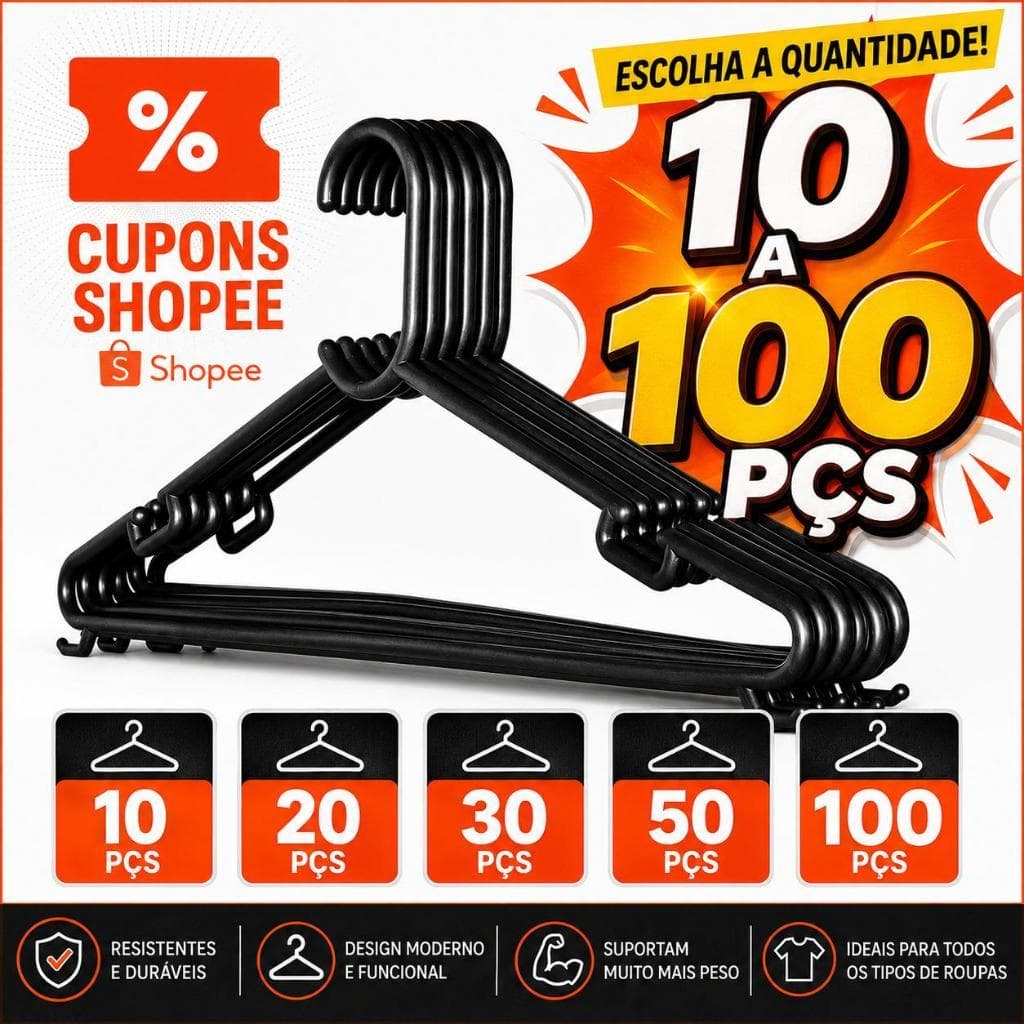 100 cabides reforçado para roupas cabide adulto preto 100 unidades cruzeta para roupa