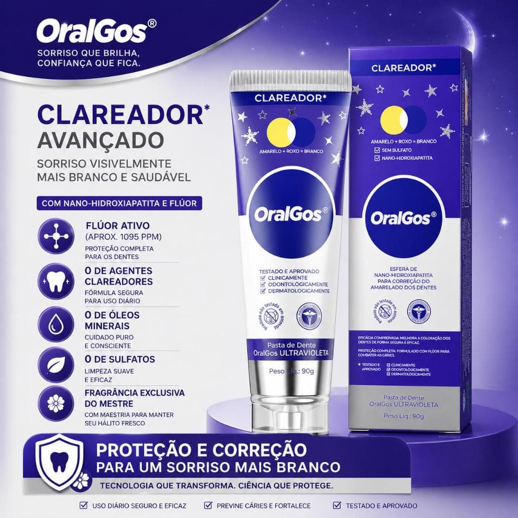 OralGos Pasta de Dentes Roxa com Aroma Refrescante, Fórmula Suave, Uso Diário