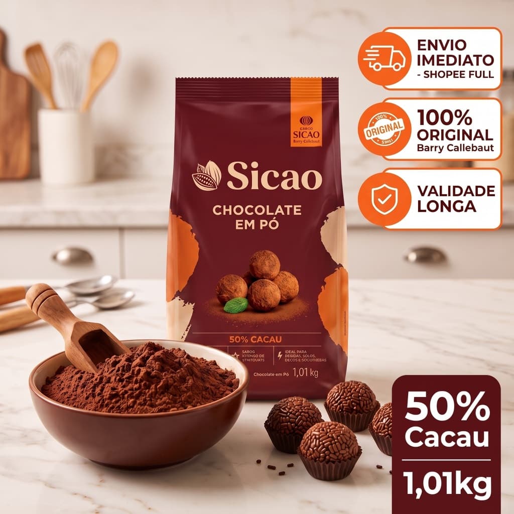 Chocolate Em Pó 50% Cacau Sicao 1,01kg Barry Callebaut - Para Confeitaria Bolos Brigadeiros Doces Solúvel