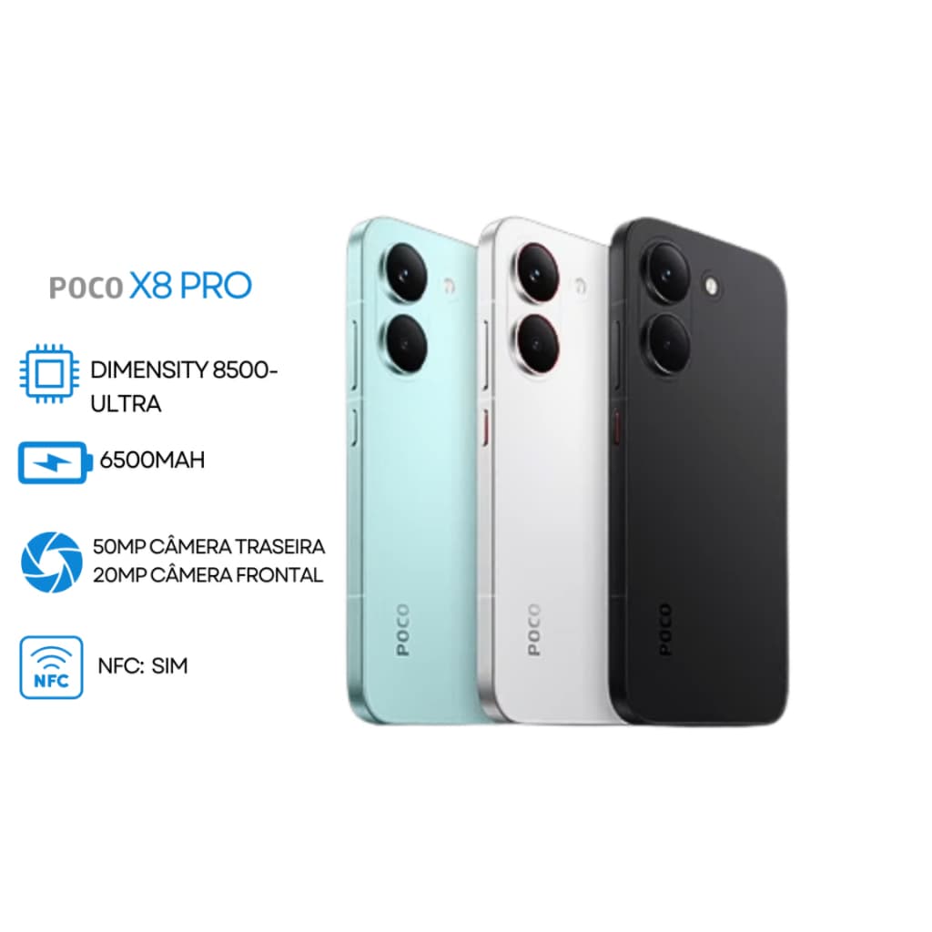 Celular Xiaomi Poco X8 Pro 5g Nfc 512gb / 256gb 8ram Ou 12 Ram Versão Global Fonte Rapida Com Capinha Lacrado