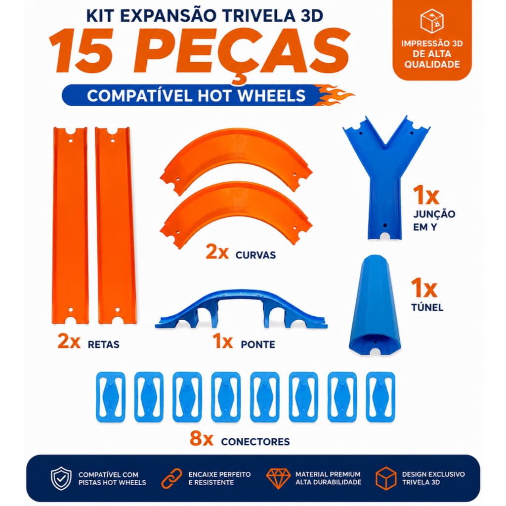 Kit Para Pista Compatível Hot Wheels Ponte Túnel Curvas Retas