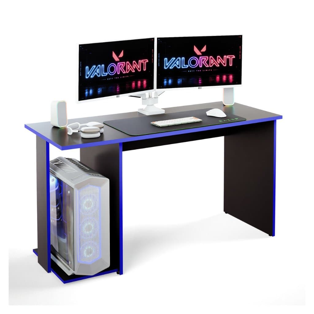 Mesa Gamer Escrivaninha Valorant para Computador PC Preta Com Detalhes com Suporte CPU
