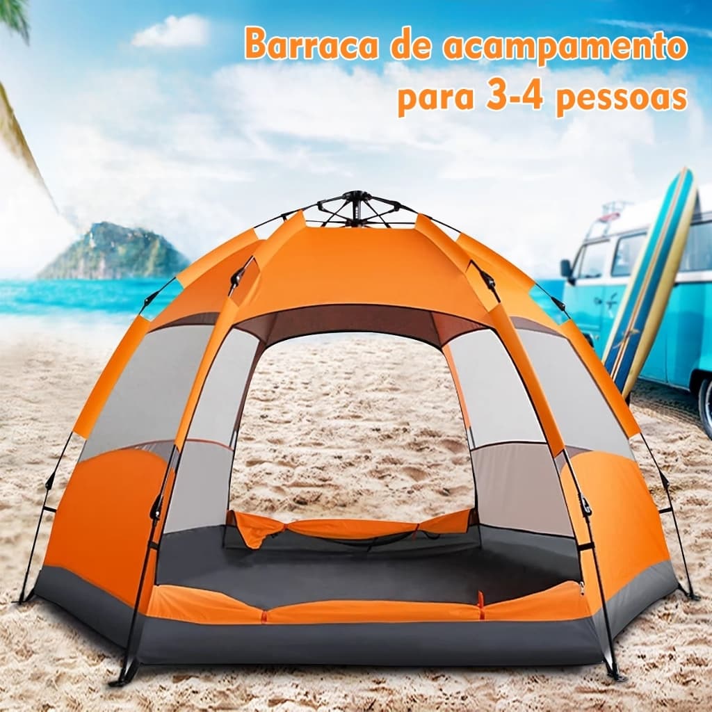 Barraca De Camping Automática 3-4 Pessoas Impermeável Tenda Montagem Rápida Proteção Solar