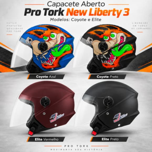 Capacete Moto Aberto Pro Tork New Liberty Three Vários Modelos