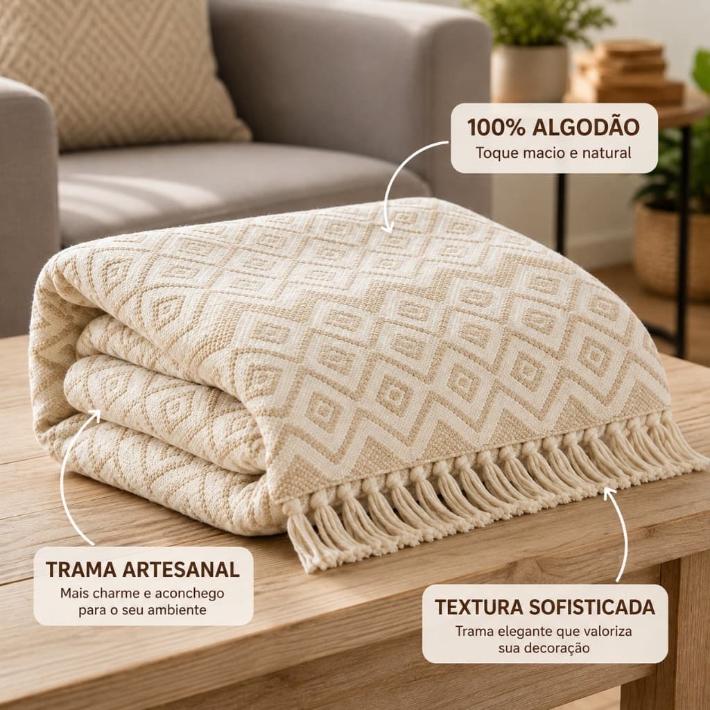 Manta De Sofá Gigante Premium 3,00 x 1,80 M Crochê Artesanal 100% Algodão