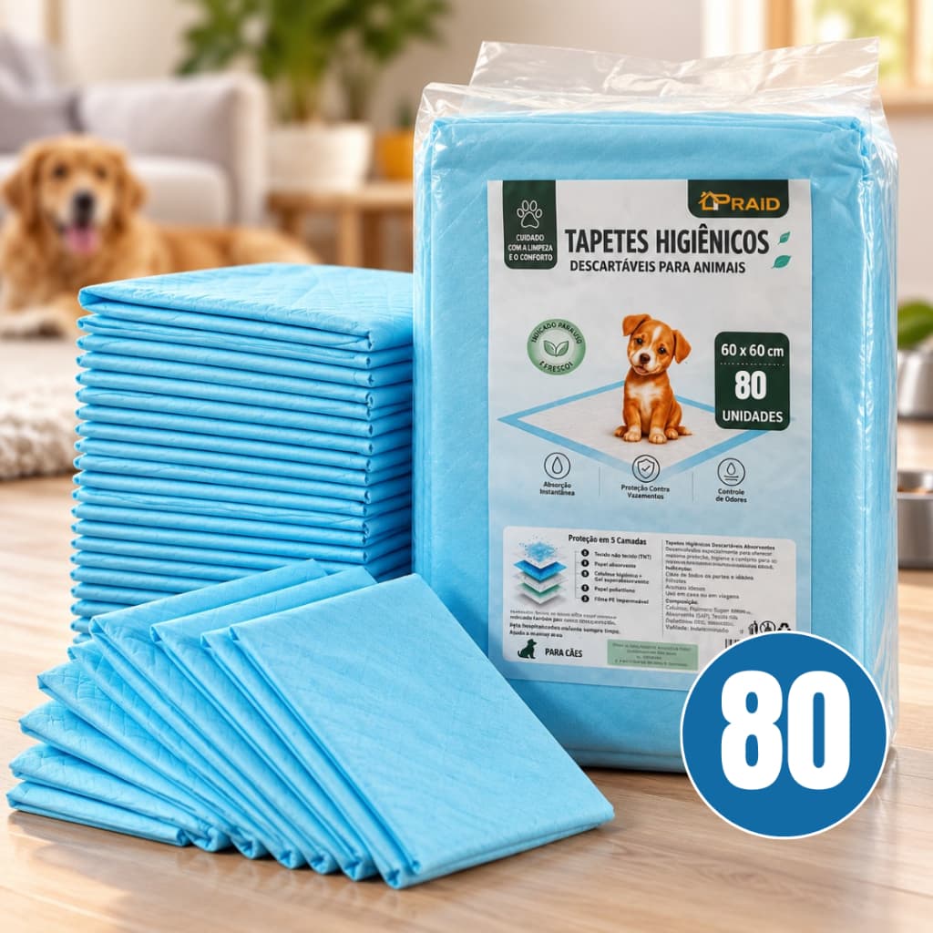 Tapete Higiênico Para Cachorro Pet Descartáveis 20/40/60/80 Unidades 60x60 cm