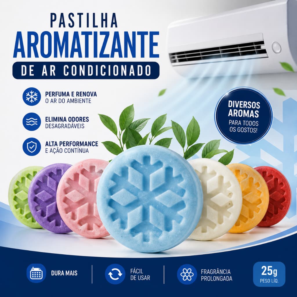 Pastilha Aromatizante para Ar Condicionado elimina mau cheiro Bactericida 25g odorizador BaClean