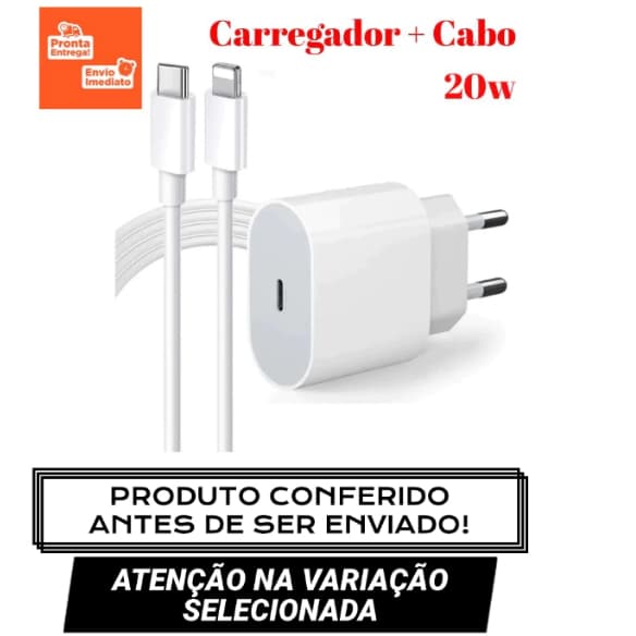 Carregador Fonte Turbo Lightning Ou Tip-c com Cabo Ou Solto Carregamento Rápido 1m PD 20w