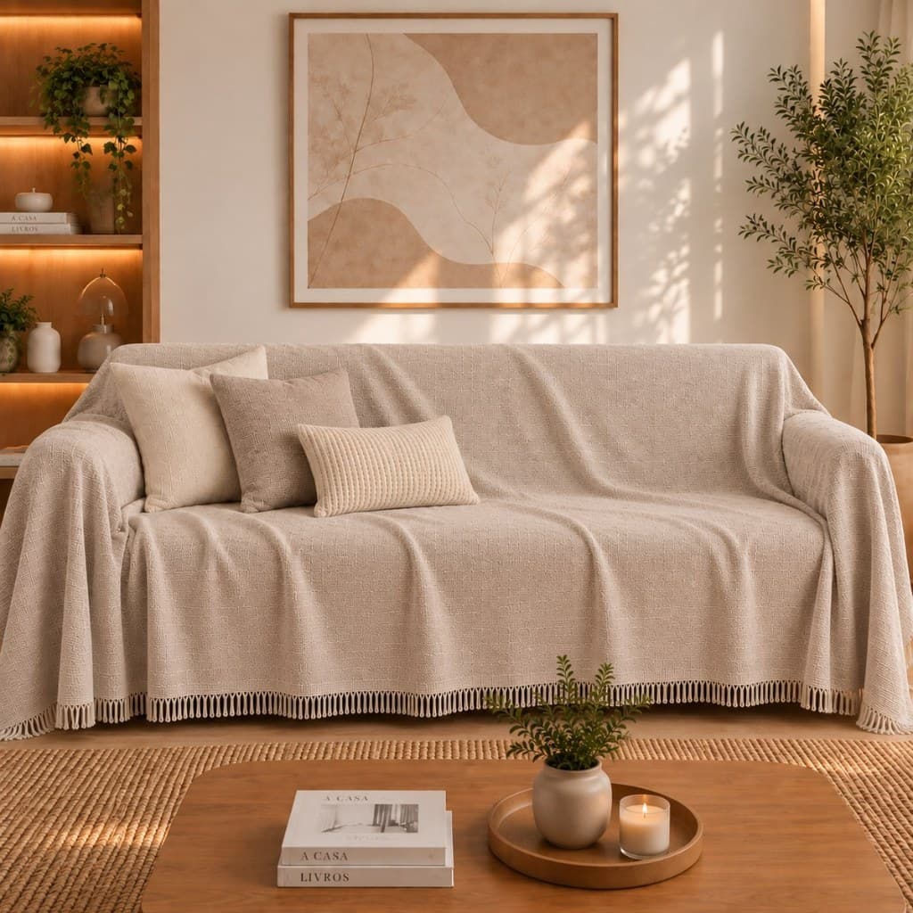 Manta Para Sofá Gigante 400x180cm Tipo Capa Protetora de Sofá Luxo Super King 4 Lugares Algodão Decorativa