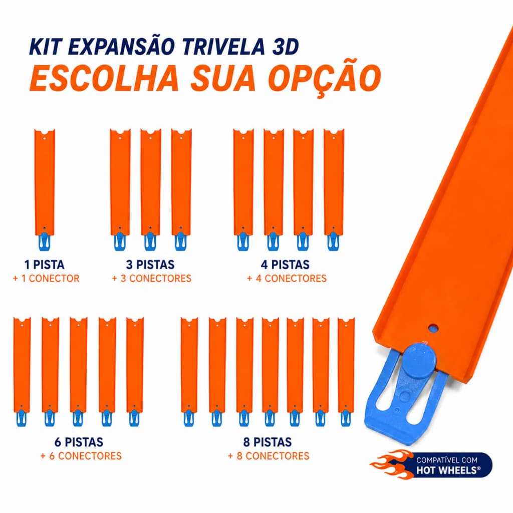 Kit Pistas Retas Compatíveis Com Hot Wheels 20cm Com Conectores