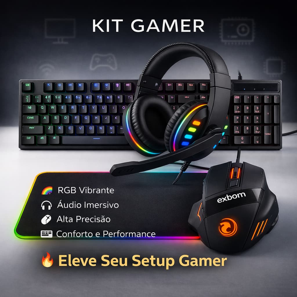Kit Gamer RGB Teclado Semi Mecanico Mouse RGB Mousepad LED Headphone Fone Gamer Setup PC Completo