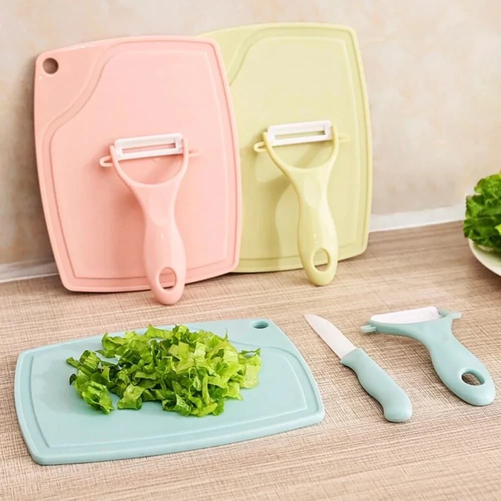 Kit utensilios Faca Descascador e Tabua 3 pçs