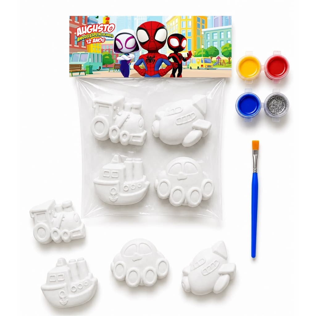 kits de Gesso Pintura Infantil c/ Tag Personalizada Spider e Amigos lembrancinha festa infantil