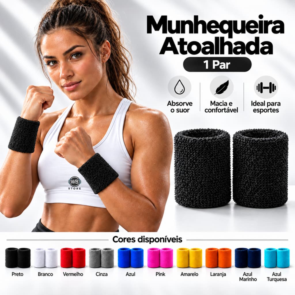 Munhequeiras Par Pulso atoalhada Unissex Masculino Feminino Tênis Academia Treino Crossfit Basquete