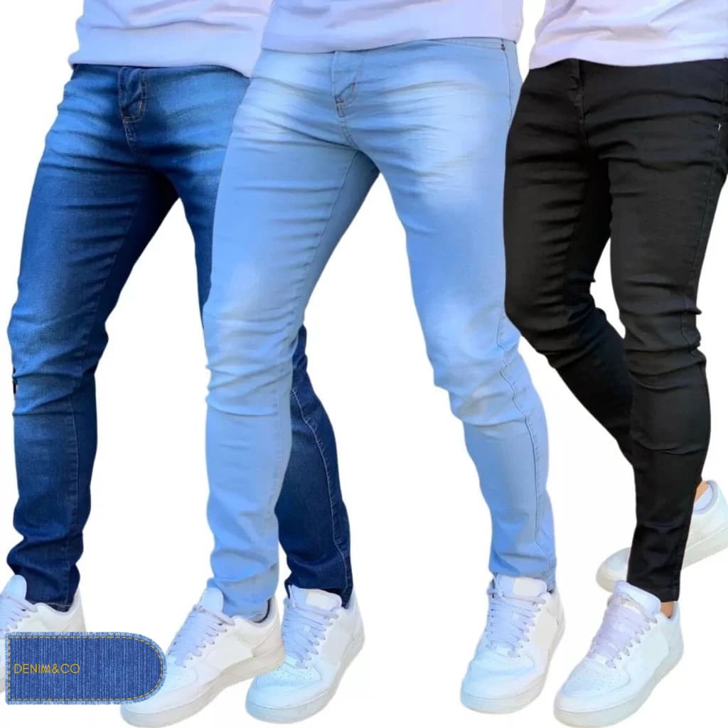 Kit Calça Jeans Skinny Masculina Com Lycra Estica Muito Nf super