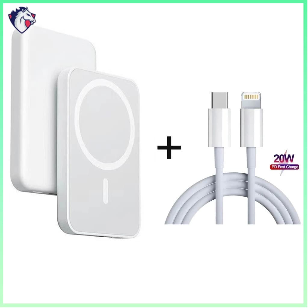 Kit 2 em 1 Power Bank Portátil Pack MagSafe + Cabo de iphone Rápido 20W USB-C para Lightning 1M