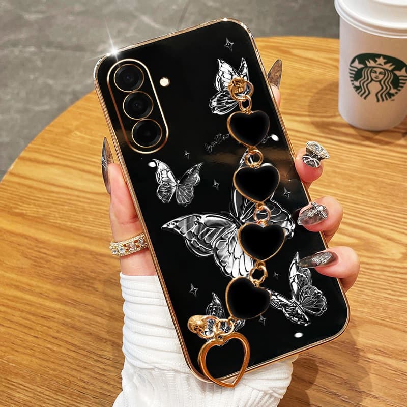 Capa Para Samsung Galaxy A57 A37 A27 A17 A56 A36 A26 A16 A55 A35 A25 A15 A54 A34 A14 5G 4G Borboleta De Luxo Com Pulseir