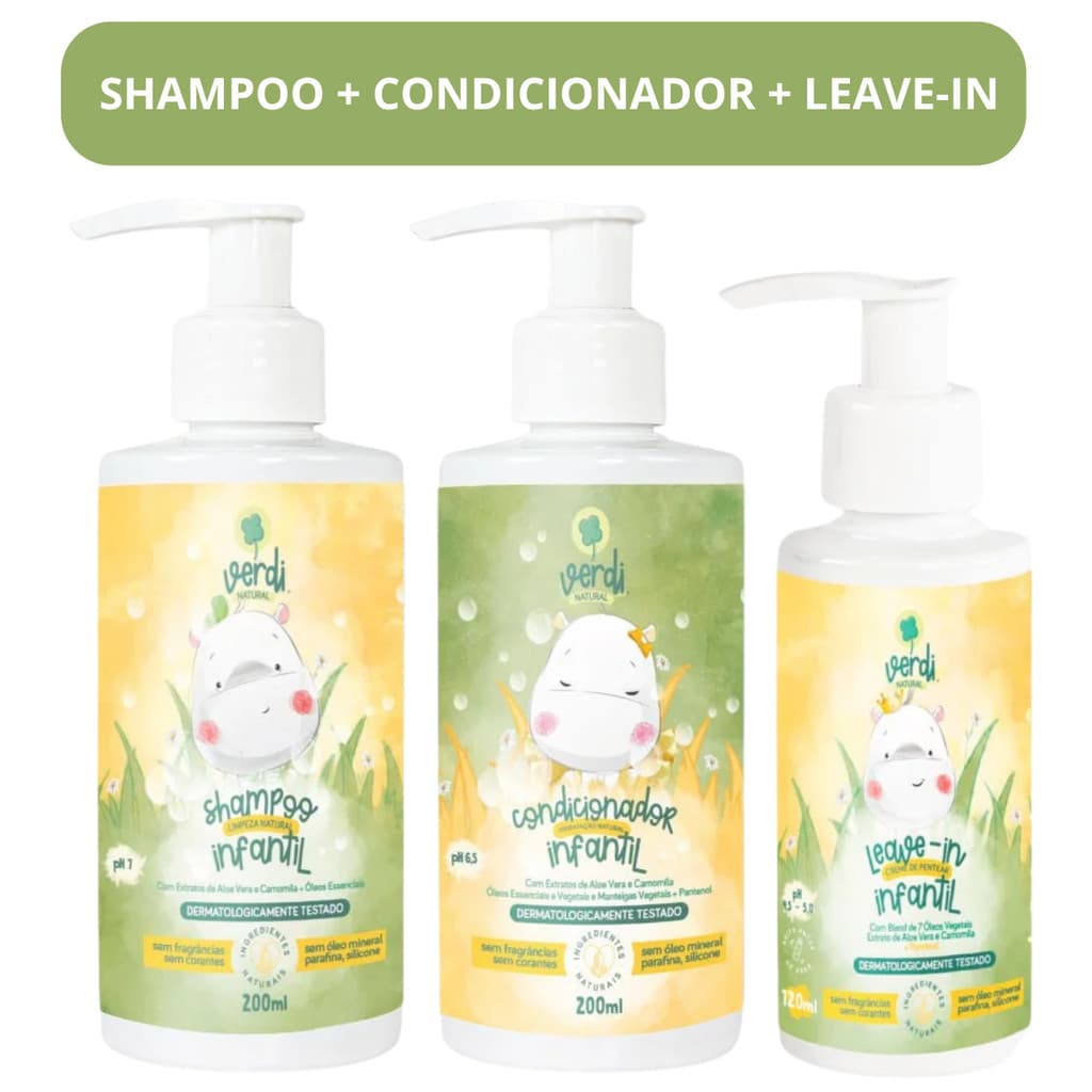 Shampoo Condicionador Leave-in Infantil Verdi Natural Aloe Vera Camomila Pantenol Verdi Natural