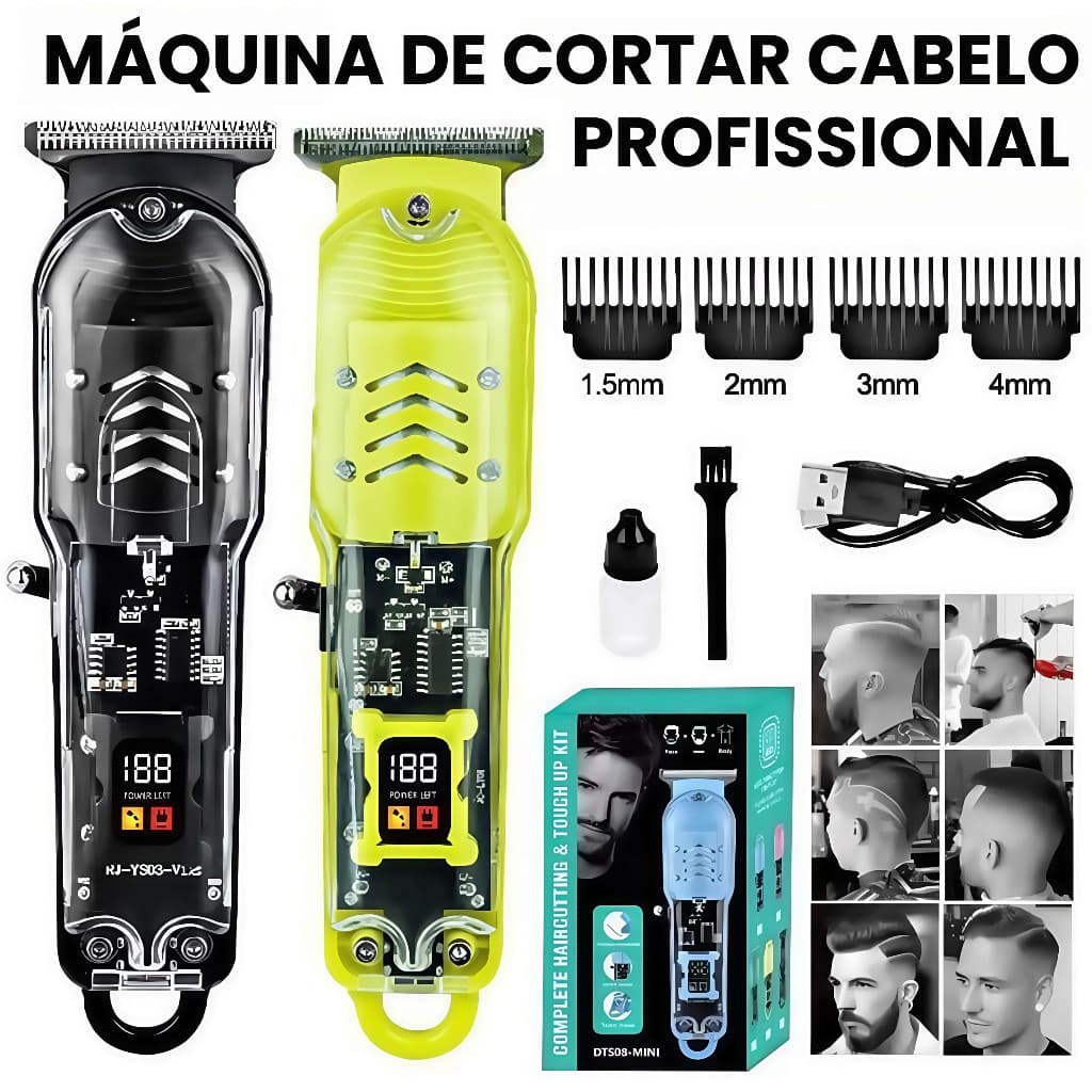 Máquina De Cortar Cabelo Profissional Smart Lcd Barbeador Elétrico Transparente Sem Fio Para Homens yaya.br