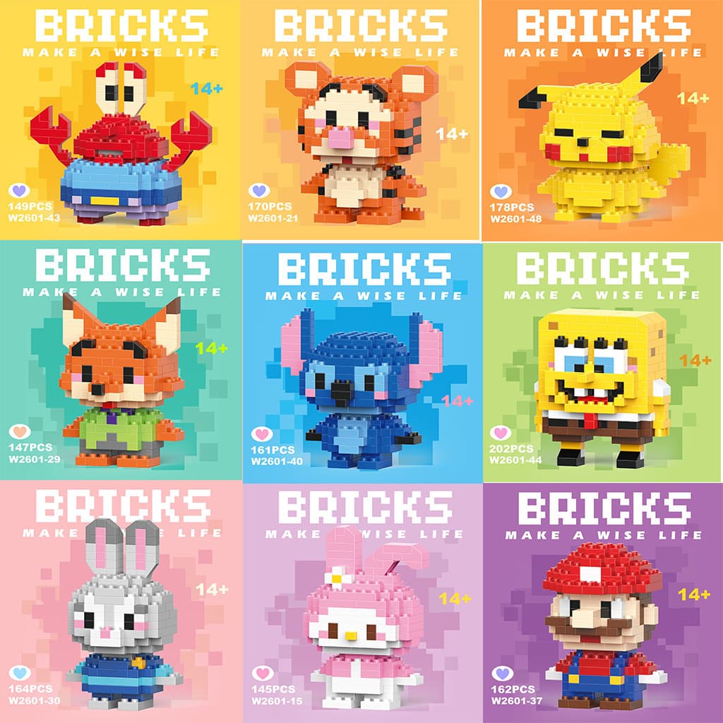 Bloco de Montar Figura Desenho Animado, Brinquedo Educativo para Meninos e Meninas