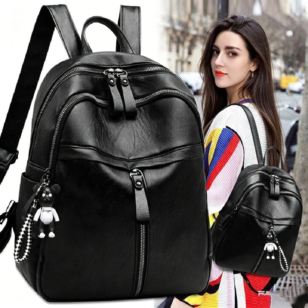 Mochila Feminina Couro PU Moda Blogueira Escolar Viagem Grande Resistente