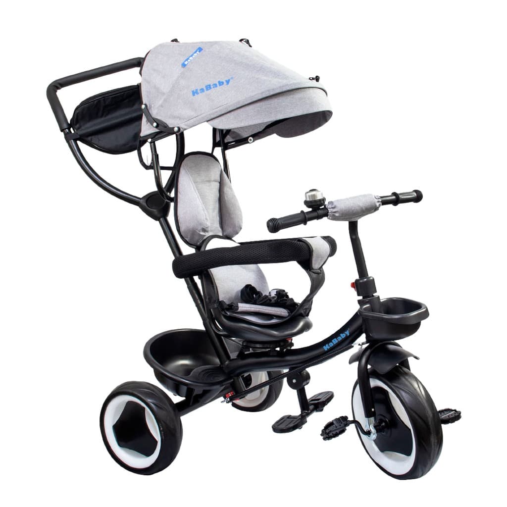 Triciclo Infantil 4 em 1 Multifuncional Carrinho de Bebê Com Pedal Empurrador Capota Solar e 2 Cestas Até 15kg - Kababy