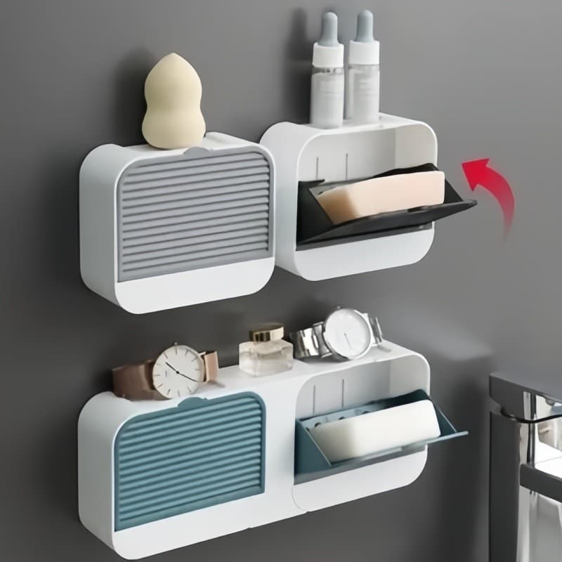 Kit Saboneteira Porta Sabão Duplo Com Adesivo Para Fixação Parede Banheiro