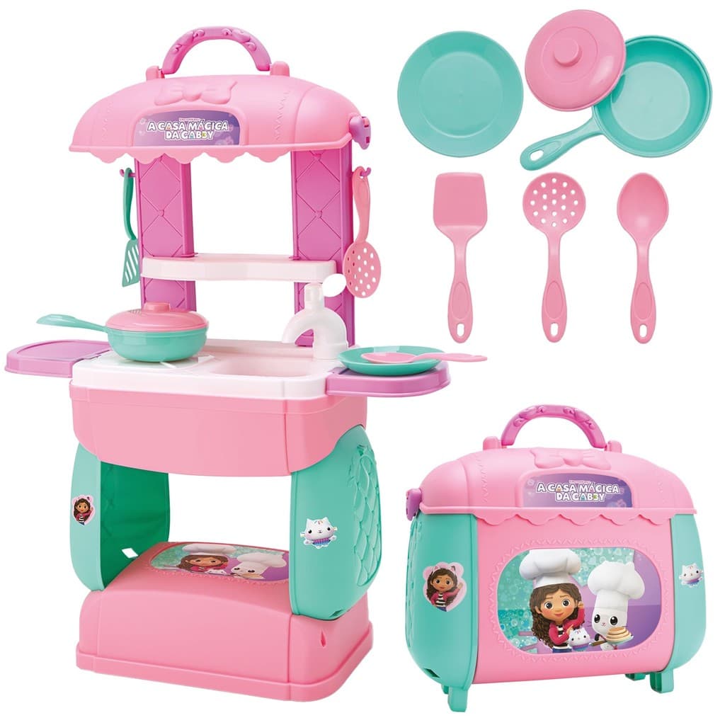 Bag Kitchen Casa Mágica Da Gabby Mini Cozinha Infantil Maleta 2 Em 1 Portátil - Bambola