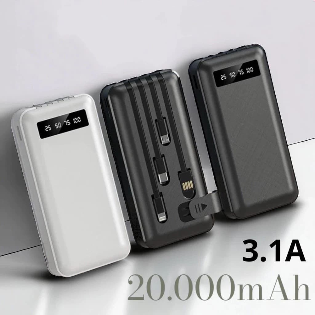Carregador Power Bank Portátil de celular 20000mah Universal Saida 4 Cabos Cherrygo