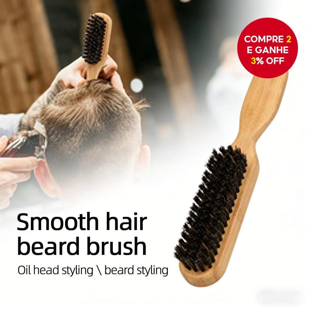 Escova Modeladora De Cabeça E Barba De Óleo Masculina-Cerdas De Juba De Porco , Para Cuidados Com Cabelos Barbas
