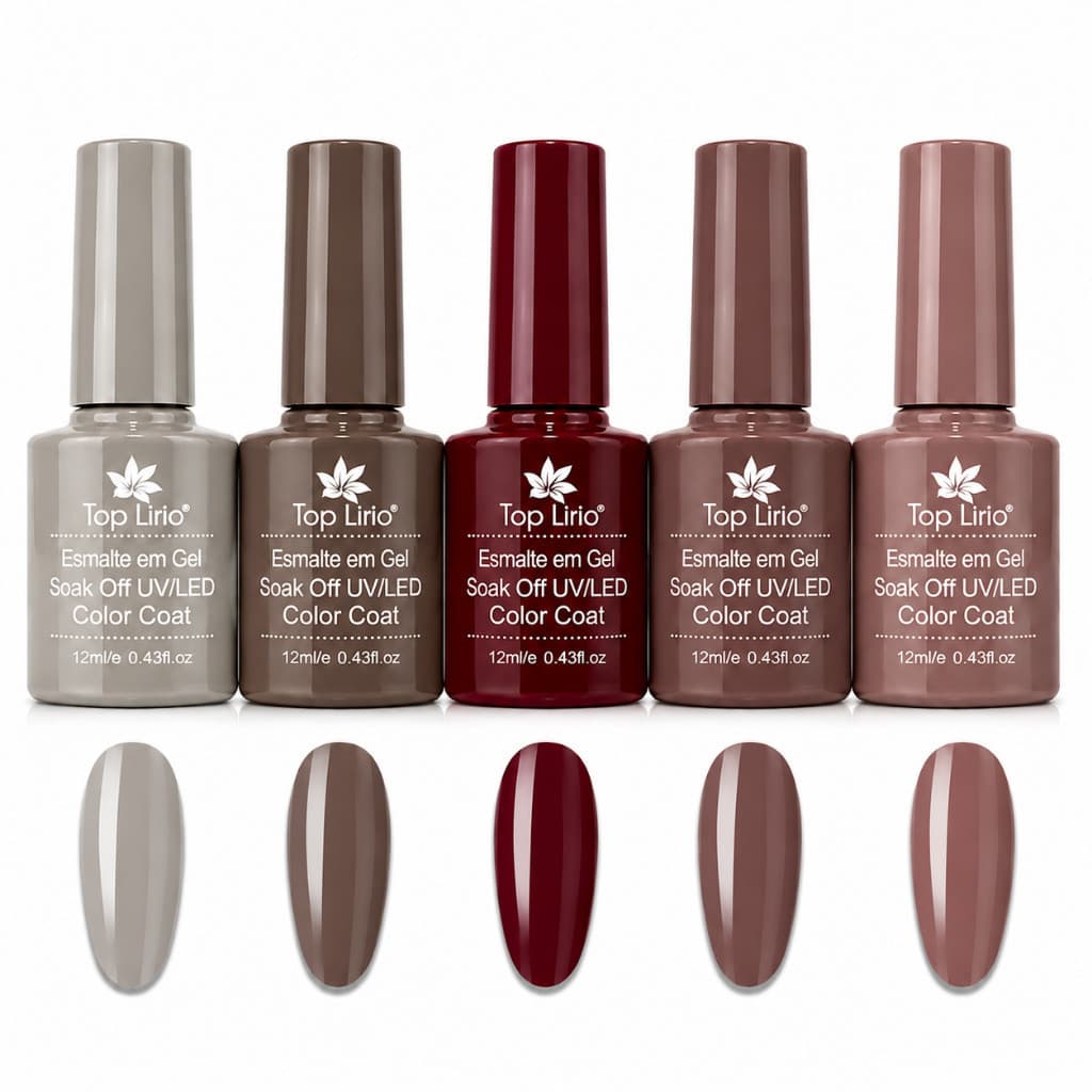 Kit 5 ou 3 Esmaltes em Gel Led Uv Lirio p/ Unhas Manicure Coleções