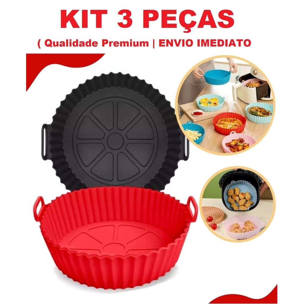 Forma De Silicone 1 ou 3 peças Para Air Fryer Forno Fritadeira Assadeira Reutilizável Antiaderente Flexível