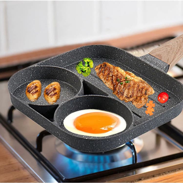 Frigideira 3 em 1 Antiaderente – Cozinha Fácil para Ovos, Carnes e Bacon