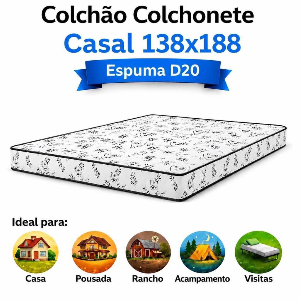 Colchão Colchonete Casal D20 138x188x8cm Estampado Multiuso Confortável Para Visitas Acampamento Cama Box