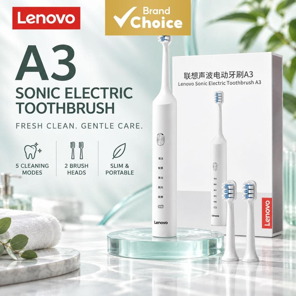 Escova de Dentes Elétrica Lenovo A3 Sônica, 5 Modos, Temporizador, Longa Duração da Bateria, IPX à Prova d'Água,