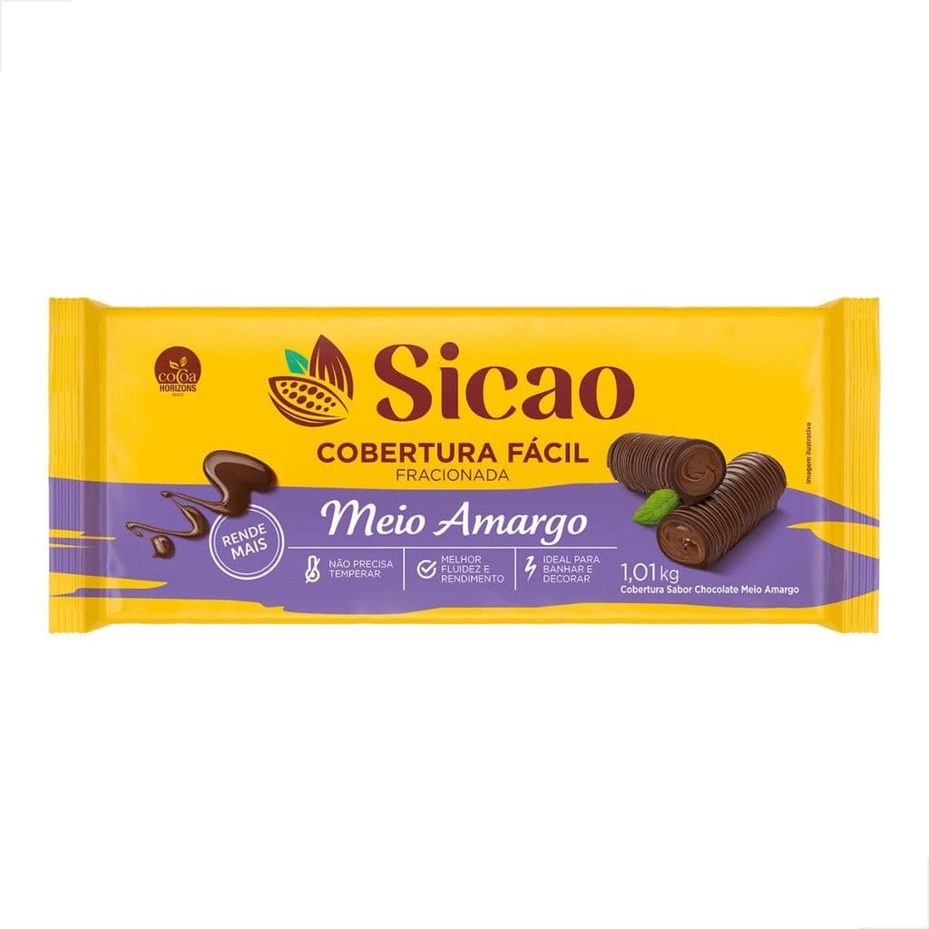Cobertura Fácil Fracionada Meio Amargo Barra 1,01kg Sicao