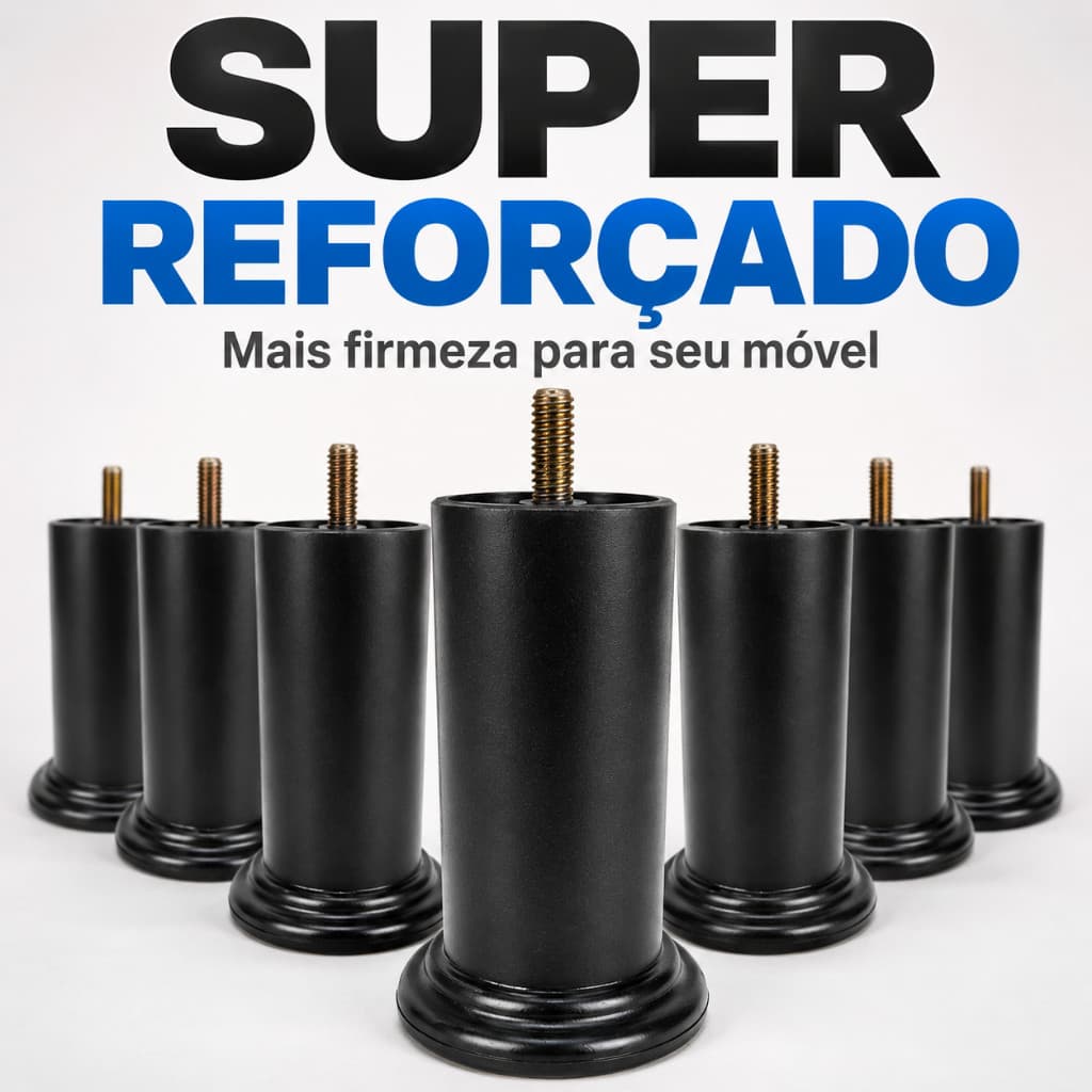 Kit 6 Pés Cama Box Universal 12cm Reforçados Anti Balanço Suporta 250kg Alta Durabilidade
