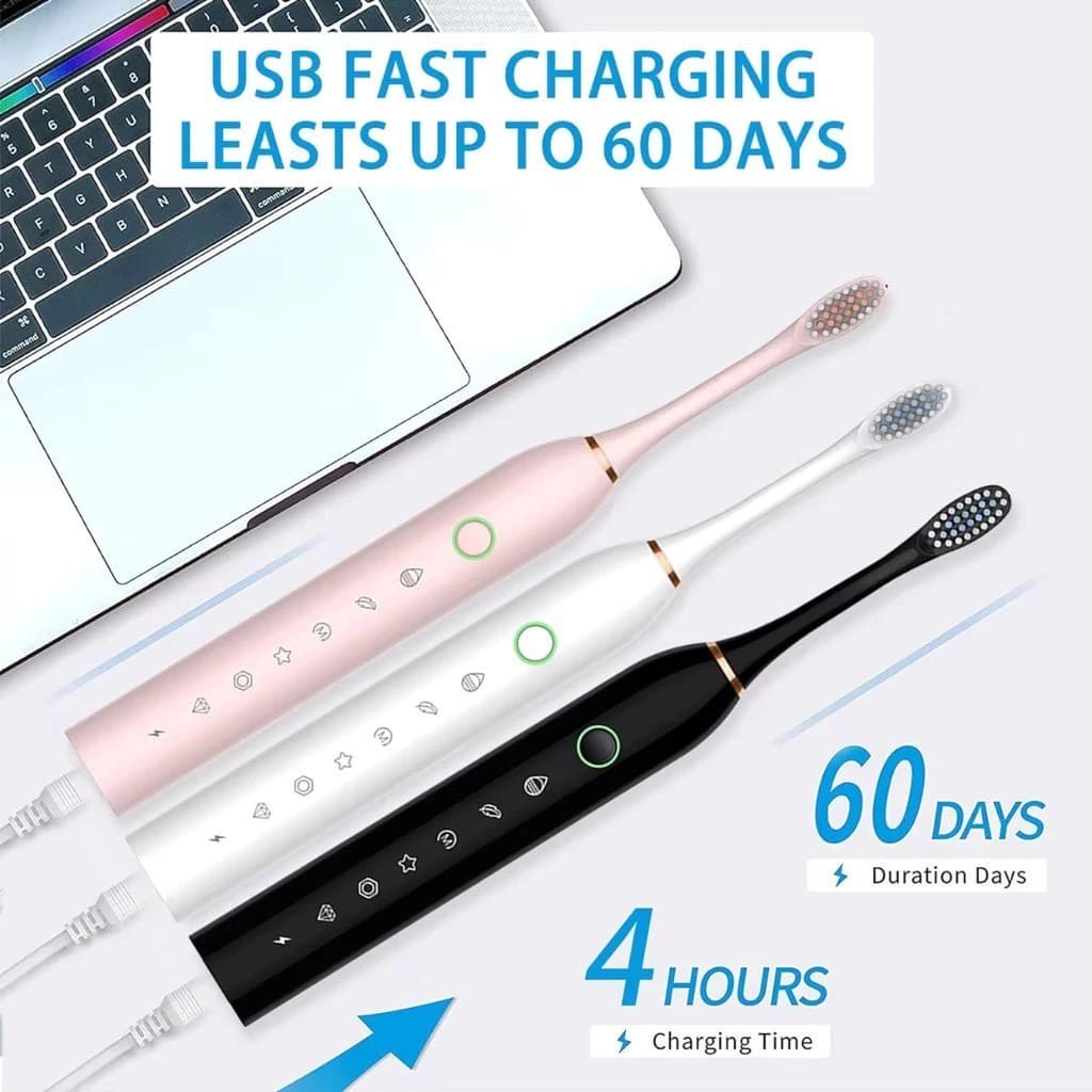 Escova De Dentes Elétrica Com 4 Refis IPX7 Com Cabeça Substituivel Inteligente Ultrassônico À Prova