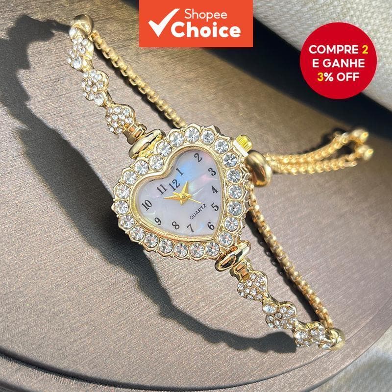 Nova Moda Flor Cravejada De Diamantes Em Forma De Coração Com Relógio Ajustável Para Mulher , Pulseira vintage