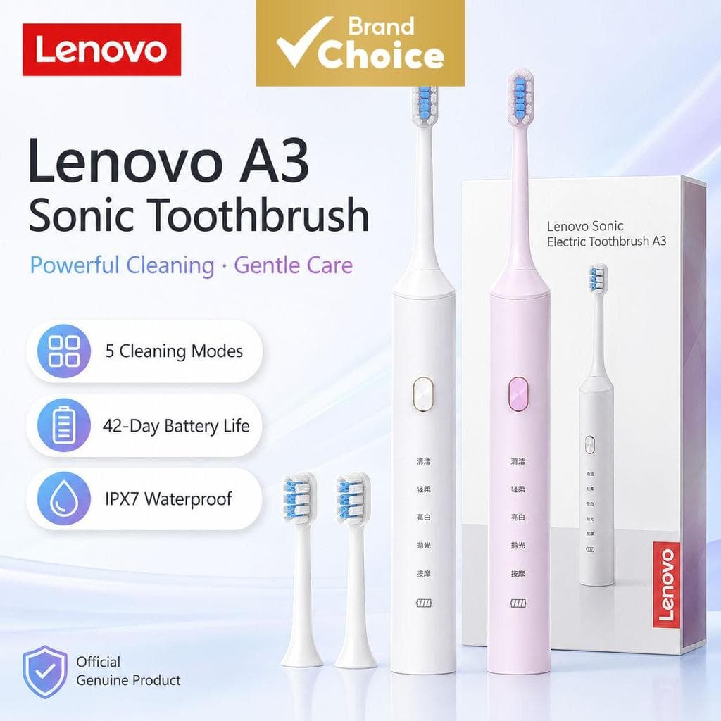 Escova de Dentes Elétrica Lenovo A3, cerdas sônicas, 11.000 RPM, 5 modos, recarregável USB, cuidado oral
