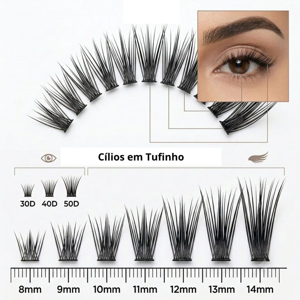 Cilios Posticos Tufinho 8mm à 14mm Extensão 10P à 40P Fios D-0.10 Diversos Modelos