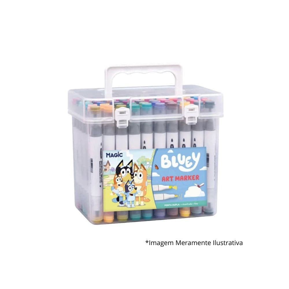 Kit Bluey 48 Cores Art Marker - Canetas de Ponta Dupla com E