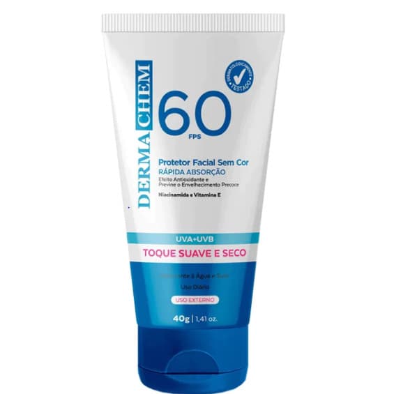 Protetor Solar Rosto FPS 60 Dermachem -Validade 2027 Sem Cor Toque Seco Rejuvenescedor 40g,